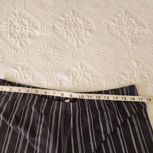 Black Striped Wide Leg Elastic Waistband  100% Cotton Women's Pants Size L NWT - Picture 6 of 7